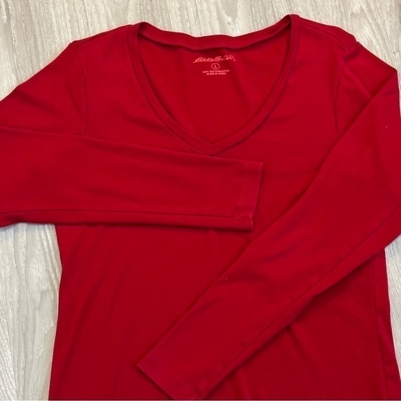 EDDIE BAUER FAVORITES V-NECK LONG SLEEVE TEE SZ L RED - Picture 4 of 8